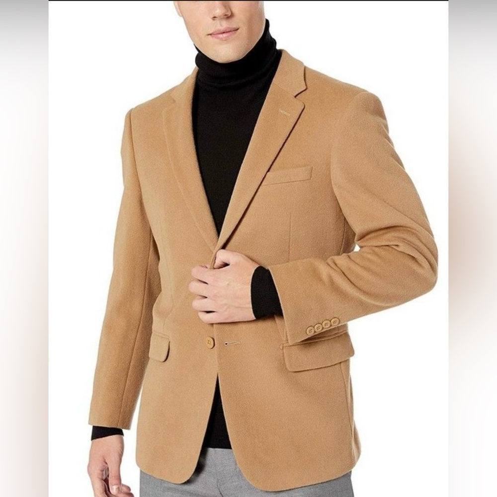 Prontomoda Couture Men's 2 Button Luxury Wool Cashmere Camel Sport Coat 46R
